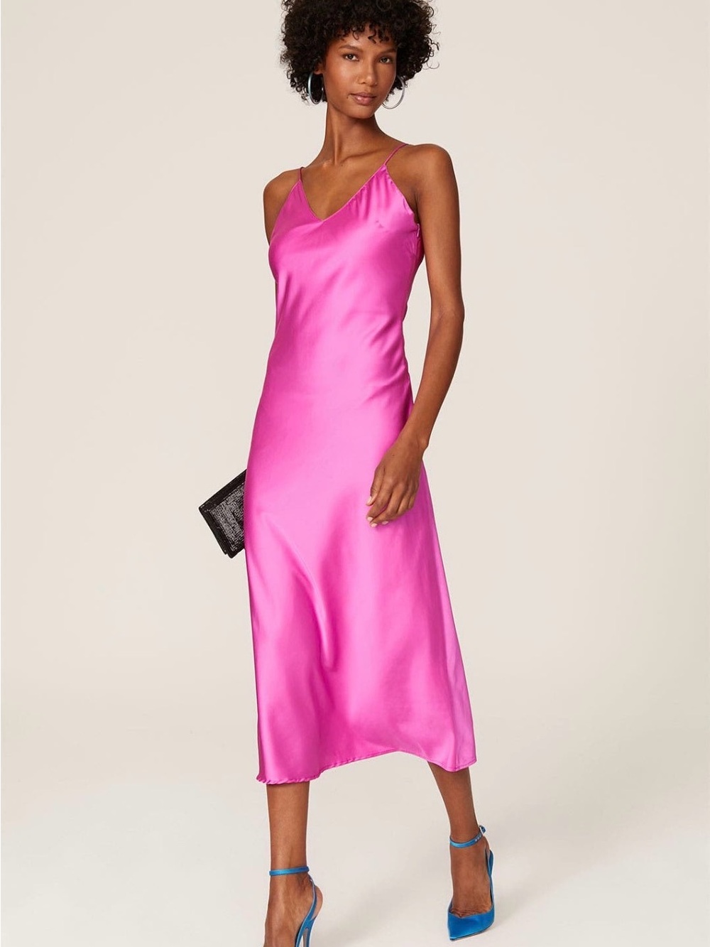Sleek Spaghetti-Strap Maxi Dress in Bright Pink